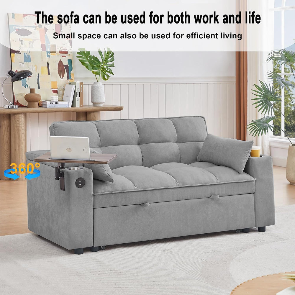 hansones 65" 3-in-1 Sofa Bed, Pull Out Sleeper Sofa with 360° Swivel Sid...