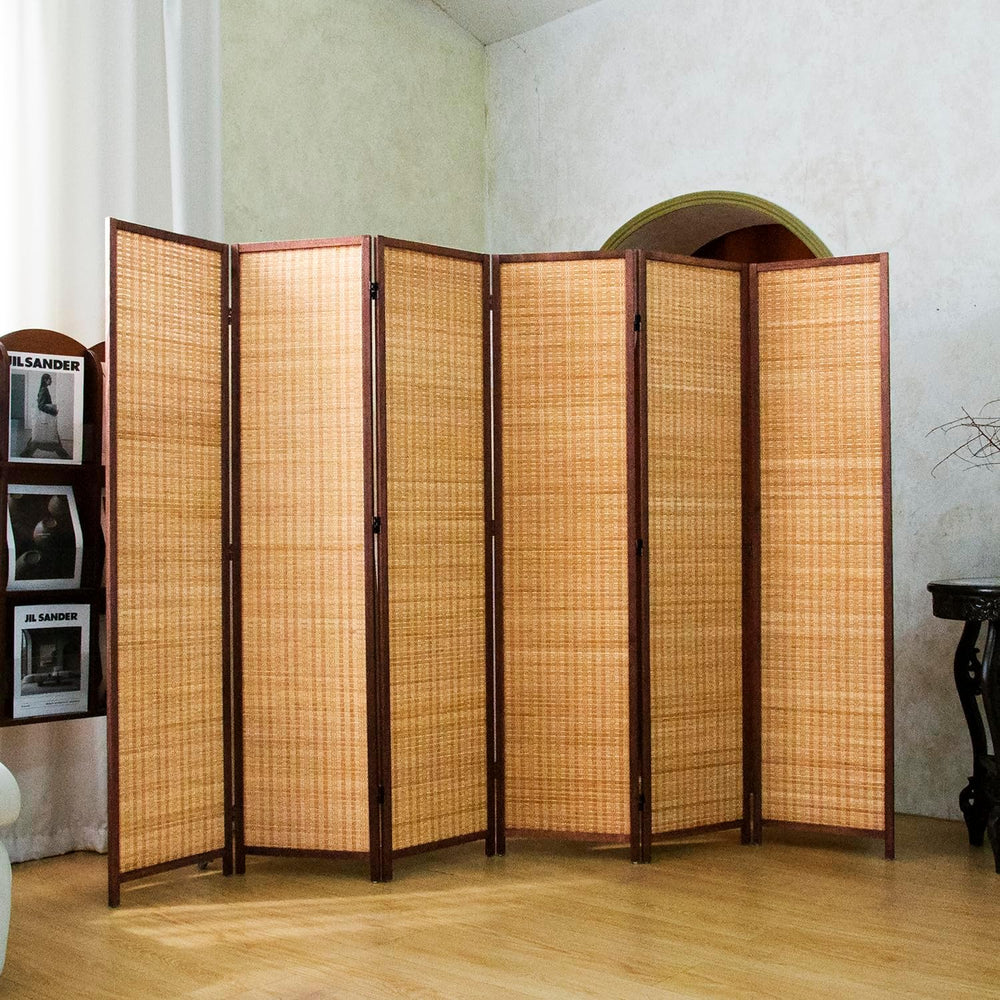 6 Panel Bamboo Room Divider Screen,5.6 FT Tall Bamboo Divider Folding Panel S...