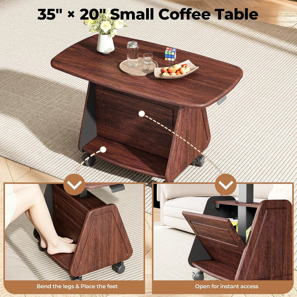 Rolling Side Table with Wheels, Sofa Couch Desk with Storage