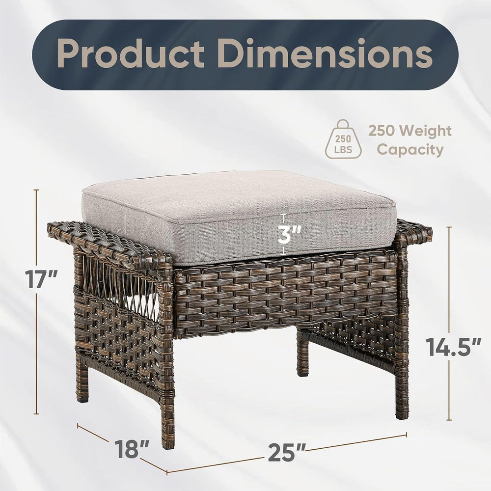 HUMMUH Outdoor Ottoman-Patio Rattan Footstool with Cushion Patio Ottoman for ...