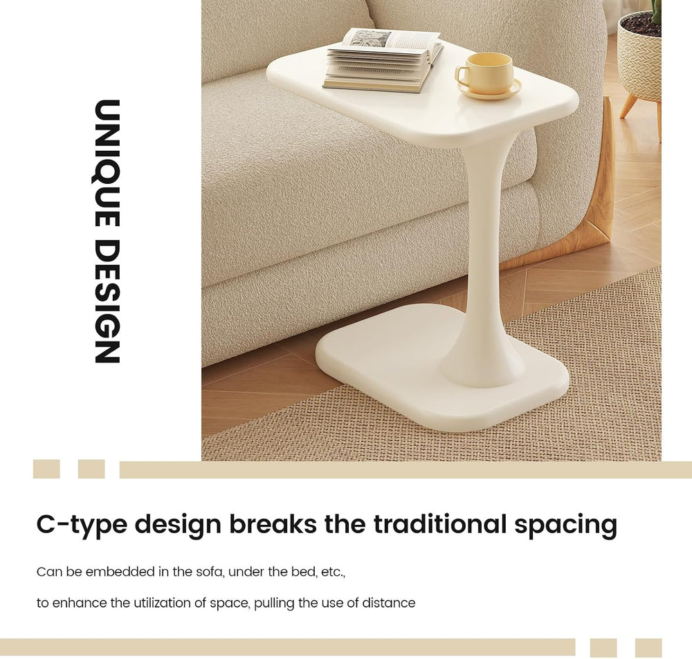 Guyii Modern Side Table, Cream White C-Shaped Sofa Table, Space-Saving End Ta...