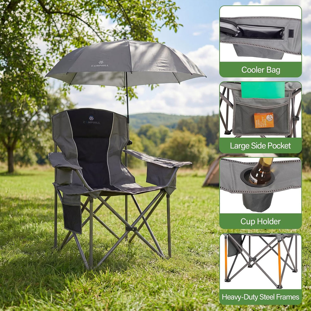 2 Pack Oversized Camping Chairs with Adjustable Umbrella-Folding Padded Lawn ...