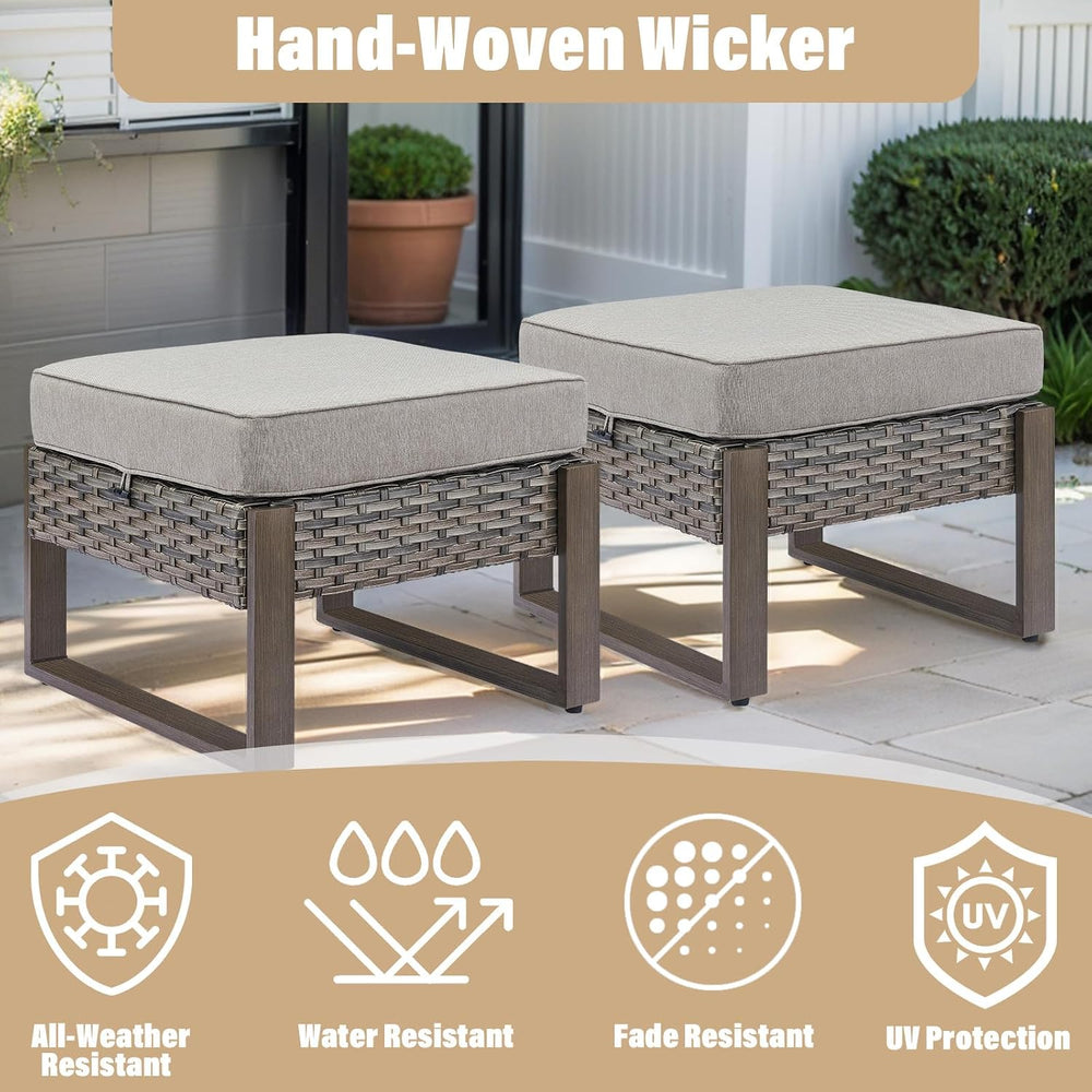 HUMMUH Patio Ottomans Outdoor Foot Rest-All Weather Rattan Outdoor Footstool ...