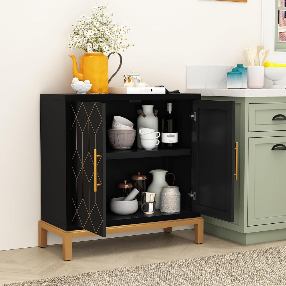 ARTPOWER Accent Cabinet with Doors, Modern Storage Cabinet, Black