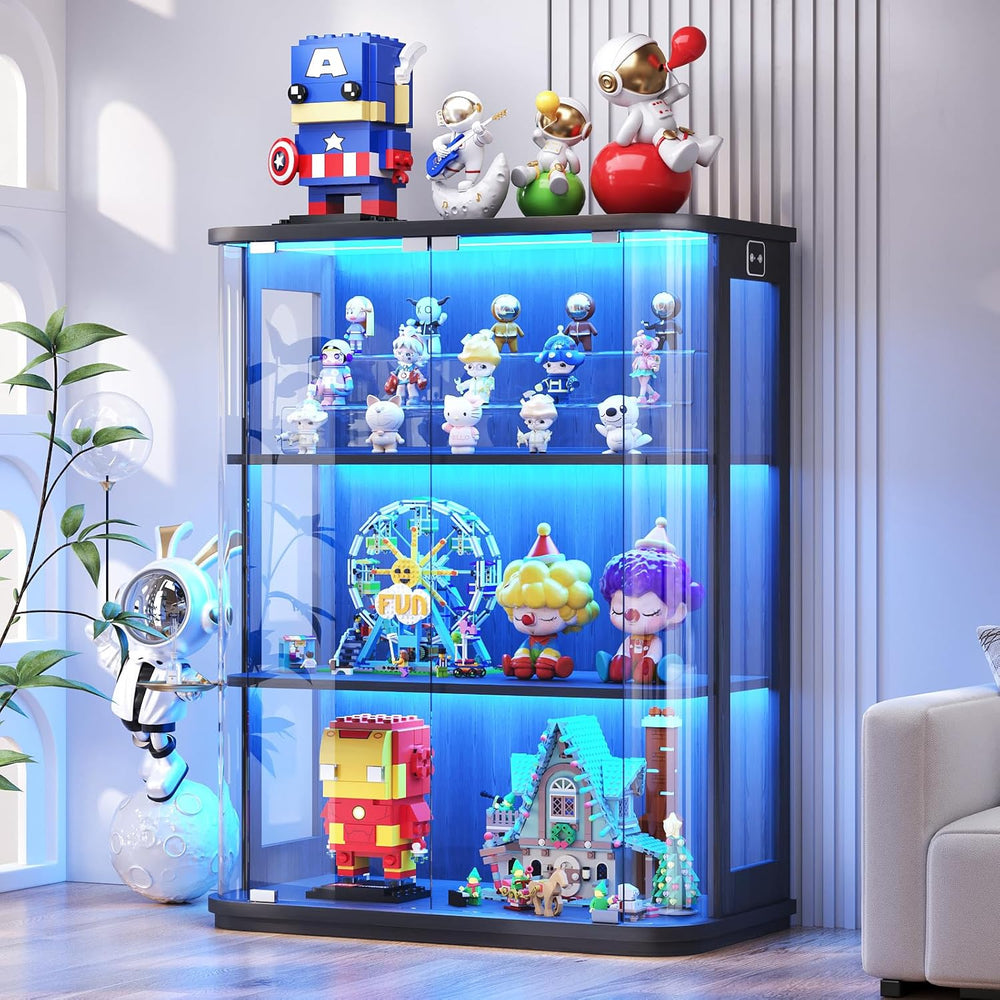 BROTTAR Rounded Display Cabinet with Glass Door, 3-Tier Curio Cabinet with 3 ...