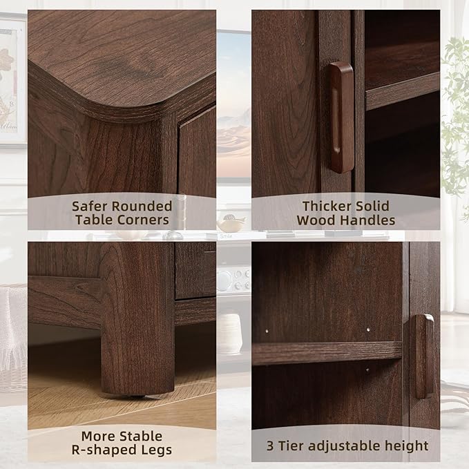 Farmhouse 55" Entertainment Center,Walnut Tv Stand with Adjustable Shelv...