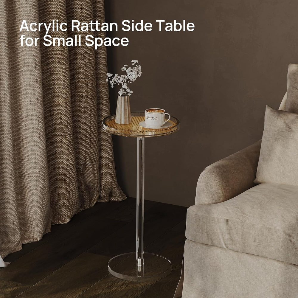 HMYHUM Acrylic Rattan Drink Table for Small Spaces, 11.8'' L x 11.8