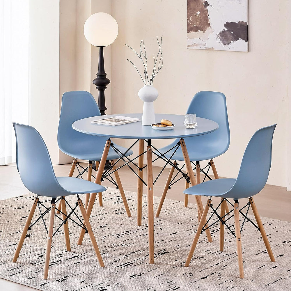 5-Piece Round Dining Set, 35.5" Blue Table Chairs Set of 4