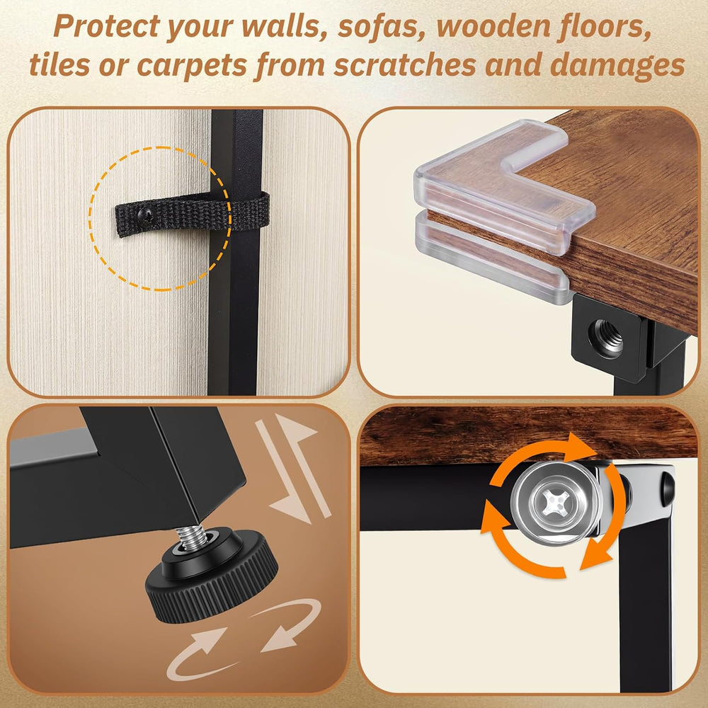 Adjustable Behind Couch Table with Outlets, Brown