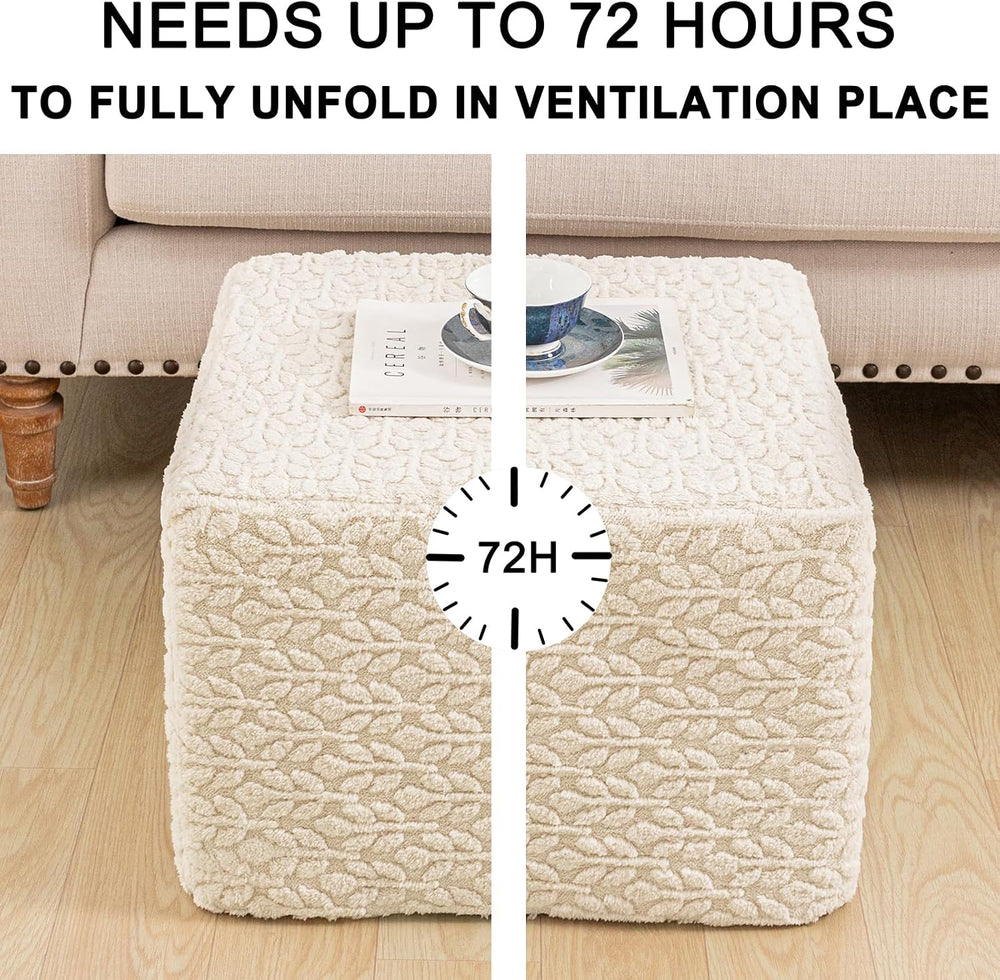 Square Stuffed Pouf Ottoman Poufs with One-Piece Seamless Foam Filling, Furry...
