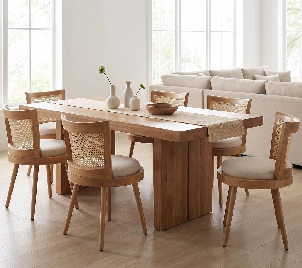 RIVOVA Modern Farmhouse Rattan Dining Chairs Set of 6 Natural Wood Kitchen Ch...