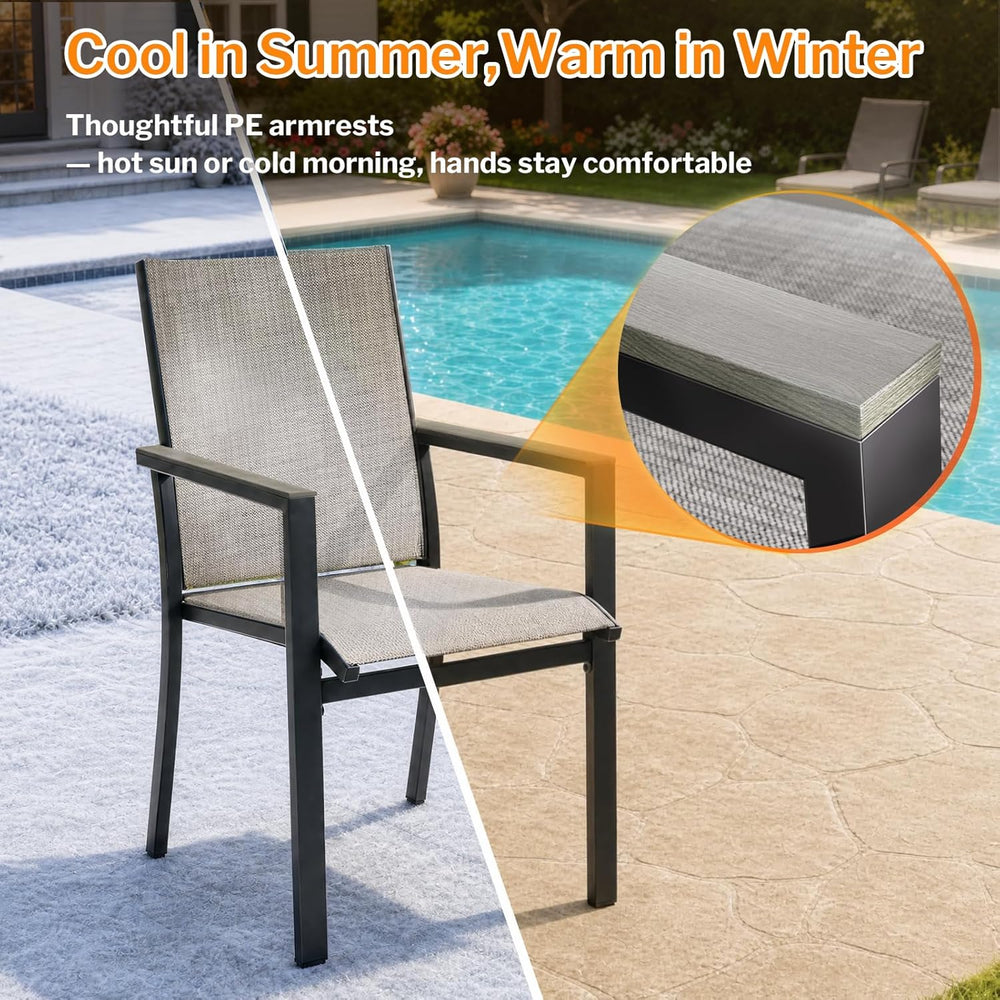 MEOOEM Highback Outdoor Chairs Set of 2, Comfortable Wide Deep Seat Grey Pati...