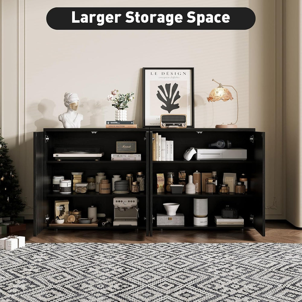 Rophefx Fluted Sideboard Cabinet, 63" Buffet Cabinet with Storage, Crede...