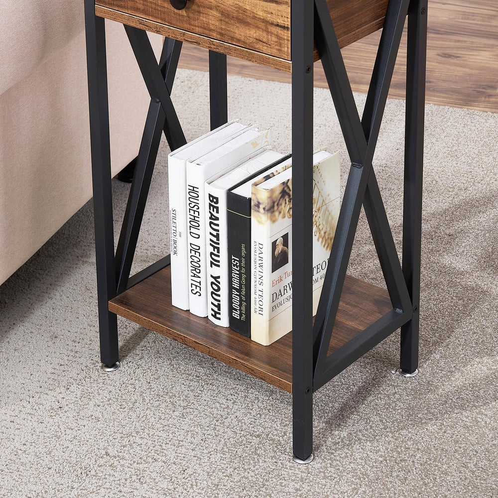 VECELO Tall Nightstand,27.6 inch Wooden End Table with Metal X-Frame,Side Tab...