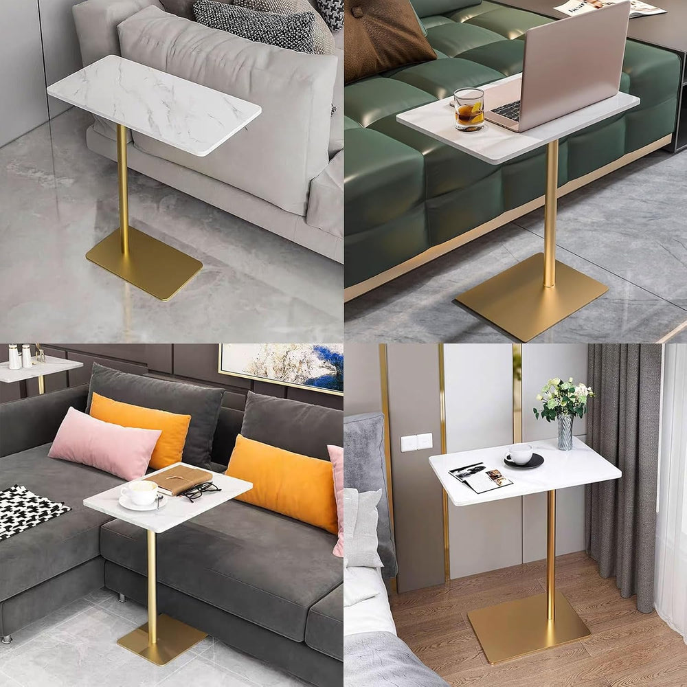 Drsyffsup Outdoor Coffee Table Side End Table with Marble Effect Top and Gold...