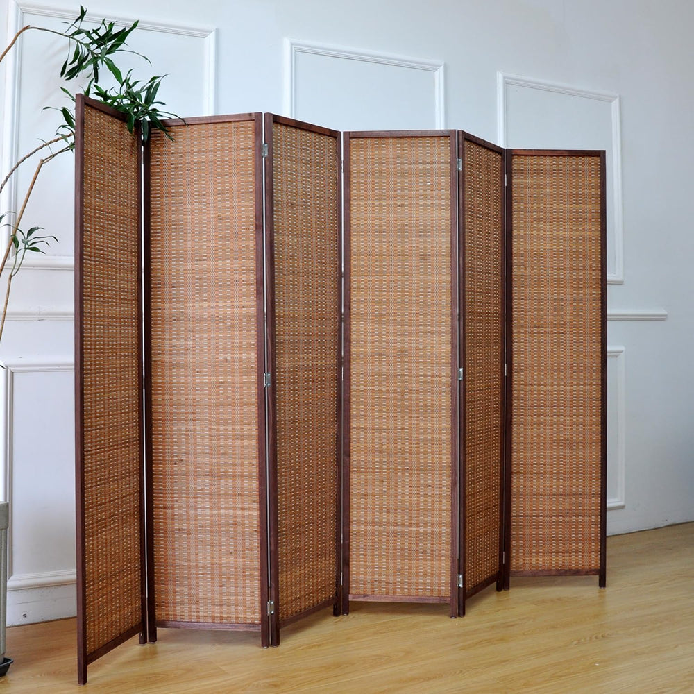 Furnnylane 6 Panel Bamboo Room Divider - 5.6 ft Tall Folding Privacy Screen f...