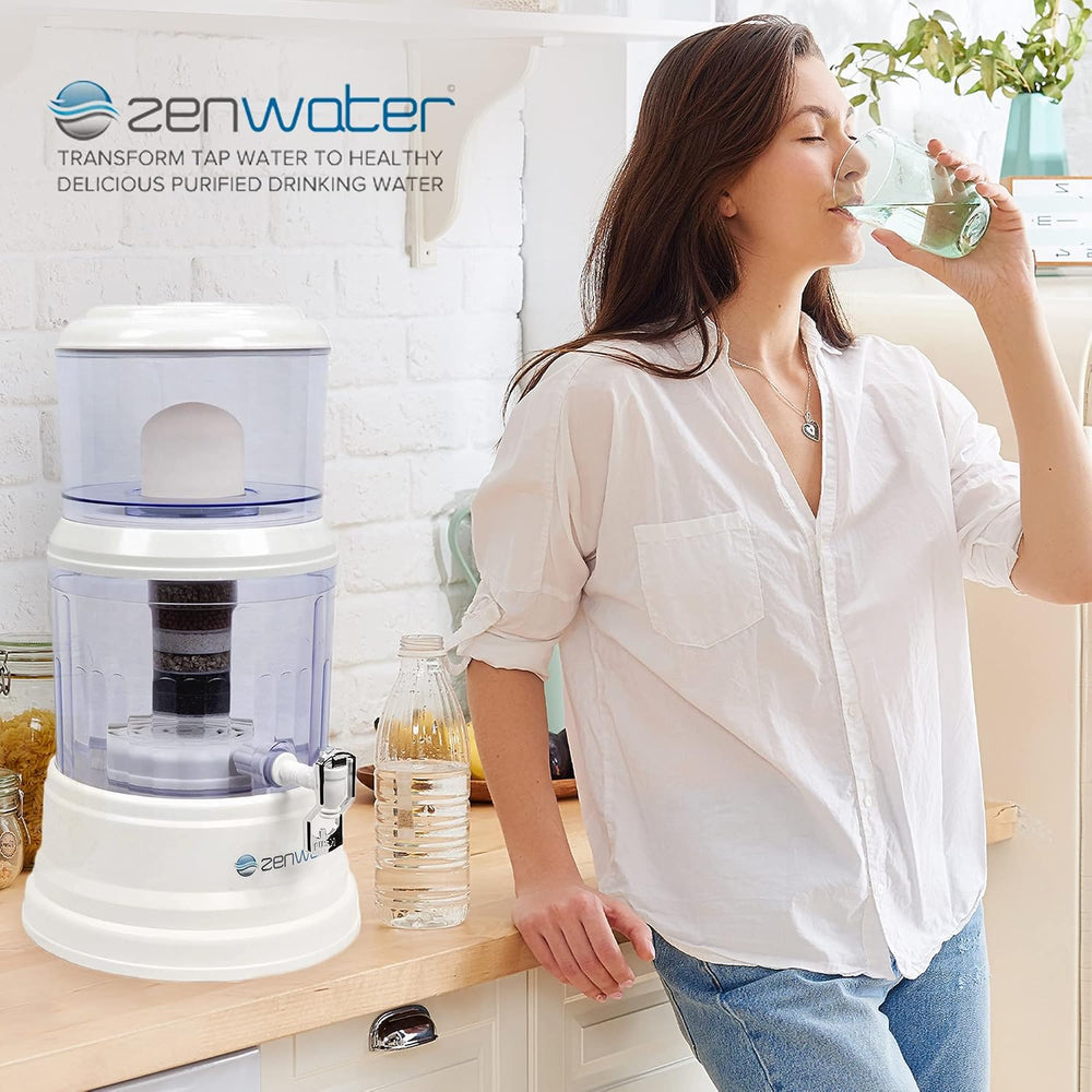 ZENWATER 4-Gallon Countertop Gravity Water Filter System - Portable Alkaline ...