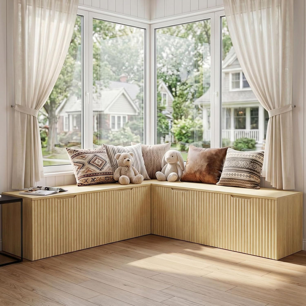 L Shaped Storage Bench, Modular Corner Dining Bench Seating, 63" Breakfa...