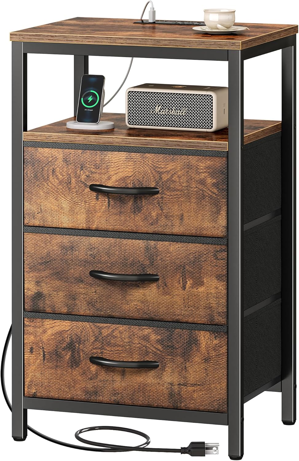 Huuger Nightstand with Charging Station, 27.6 Inch Bedside Table,Side Table