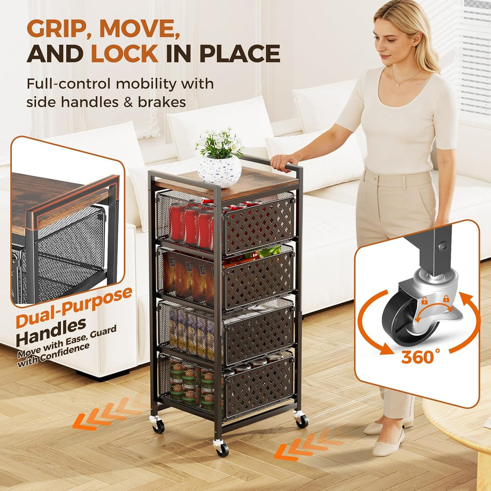 5 Tier Kitchen Storage Cart with Wheels, Utility Fruit Vegetable Storage Rack...