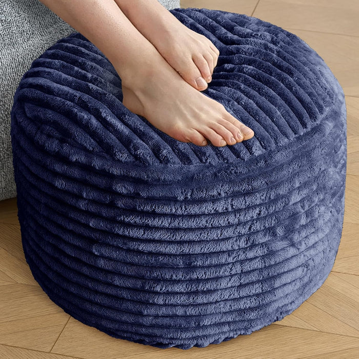 SHOUREN Stuffed Round Ottoman,Pouf Ottoman Foot Rest,20 X 15 in,Navy | Corduroy Cover,Memory Foam Filler,Pouf Storage Ottoman Footstool for Living Room,20 X 15 Floor Poufs for Couch,Footrest Only