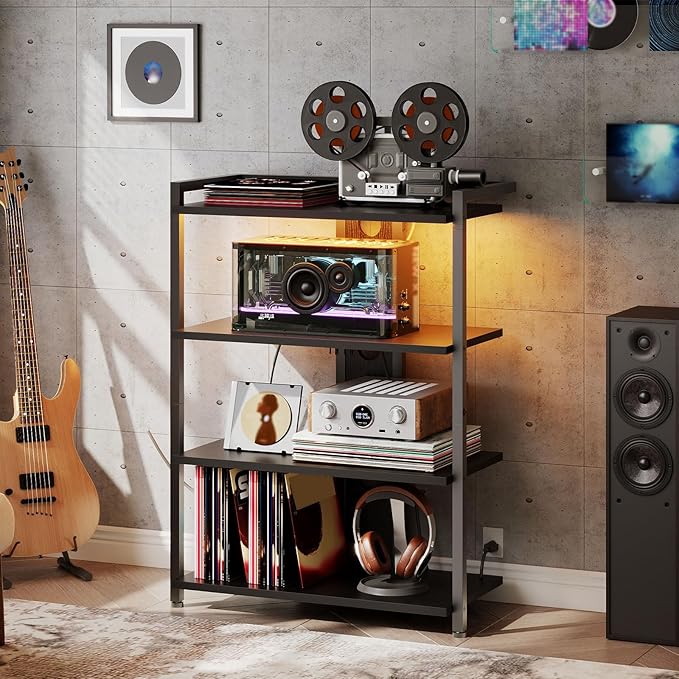 HOOBRO 4-Tier AV Media Stand, Media Console with Charging Station and LED Lig...