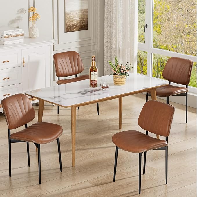 Dining Chairs Set of 6, Mid-Century Modern Upholstered PU Leather Chairs with...