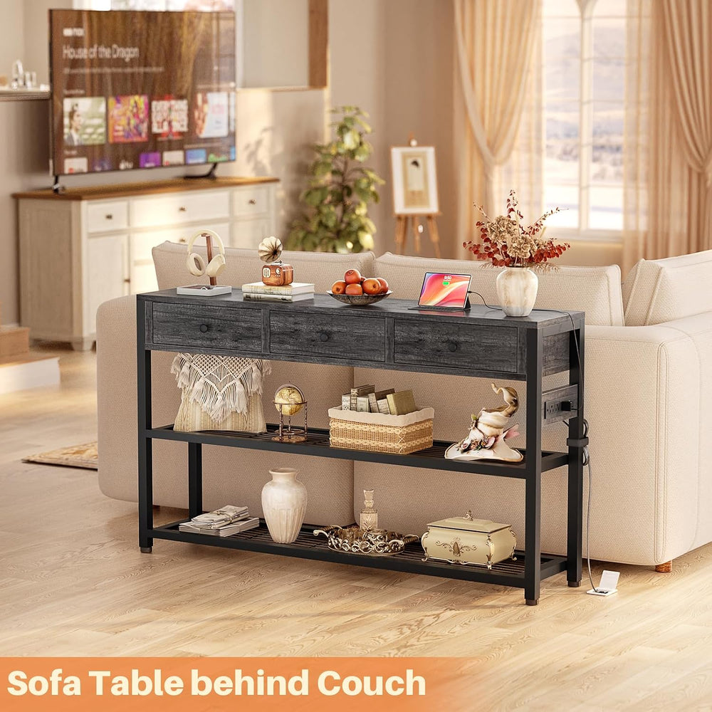 Ecoprsio Entryway Table with Power Outlets, 47" Console Table with Drawe...