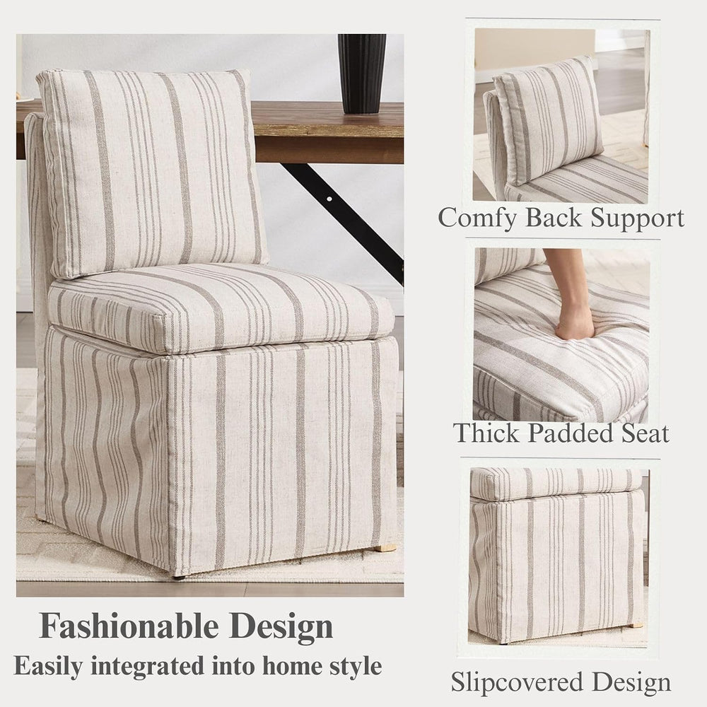 Upholstered Dining Chairs Set of 2 Slipcovered Armless Dining Chair with Soli...