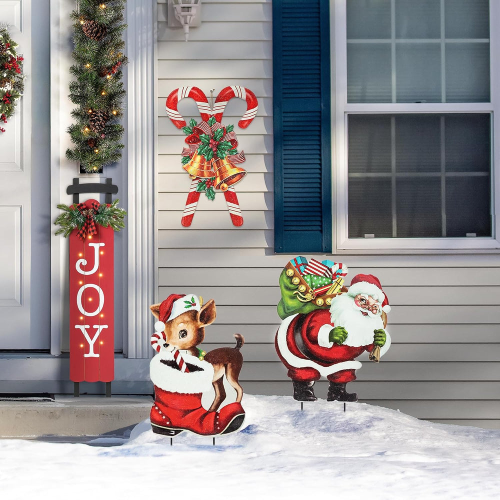 Glitzhome Set of 3 Garden Yard Stake, 40 Inches Metal Glitter Santa, Reindeer...