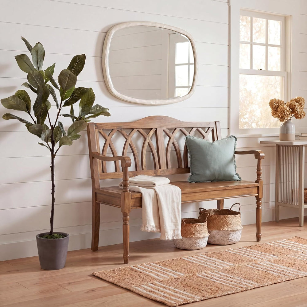 SAFAVIEH Furniture - Benjamin Bench - Oak - Solid Wood - Farmhouse High-Back ...