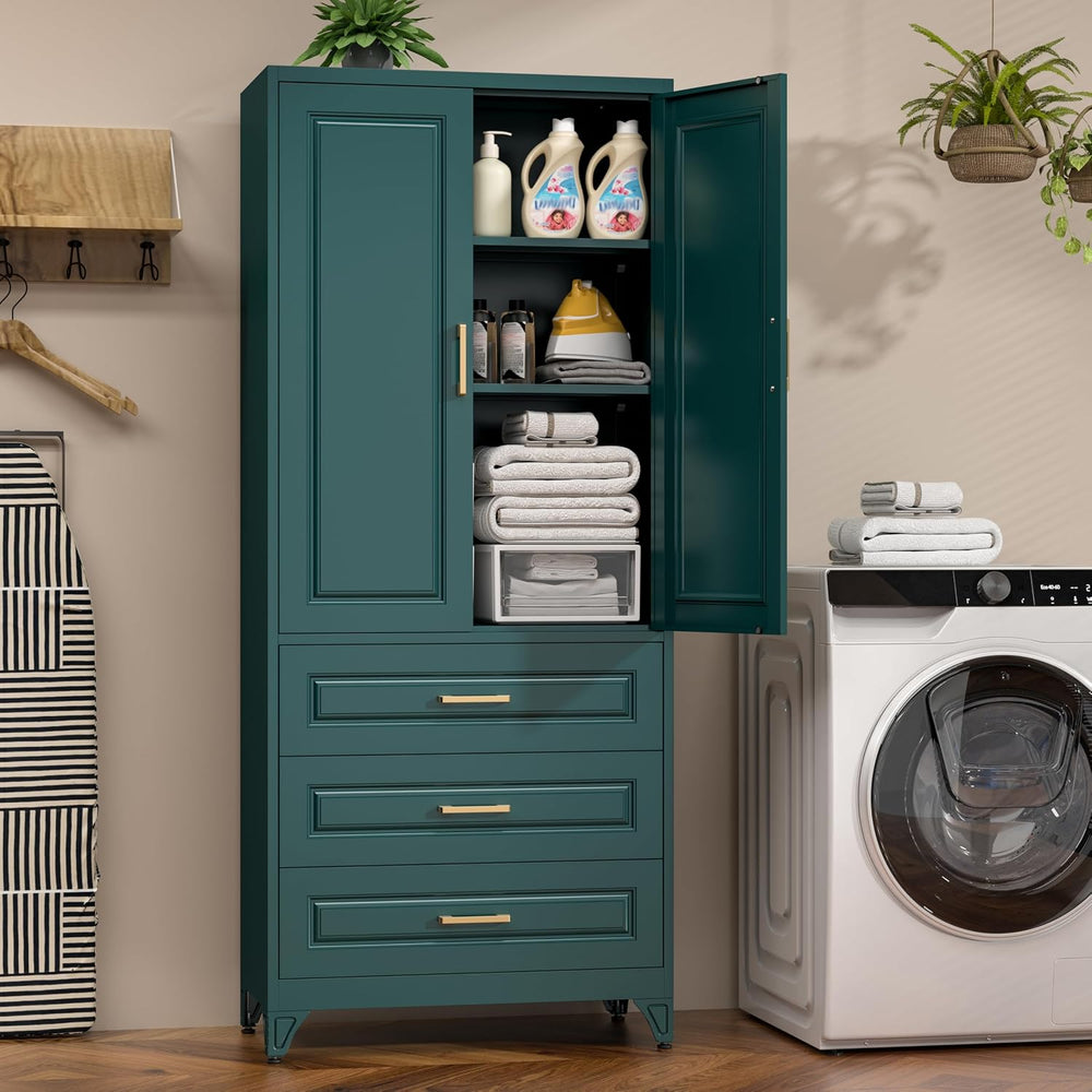75" Tall Kitchen Pantry Cabinet, Storage Cabinet with 3 Drawers | Metal ...