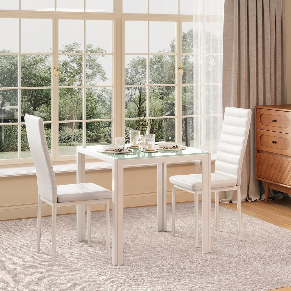 Gizoon 3 Piece Glass Dining Table Set, Kitchen Table and Chairs Set for 2 | P...