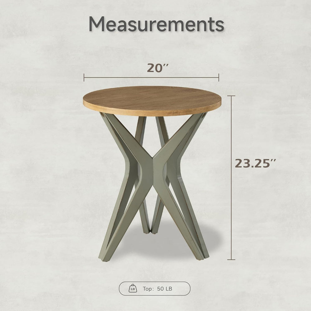 Pedestal Farmhouse End Table, Distressed Top with Tripod Base Bedside Table f...