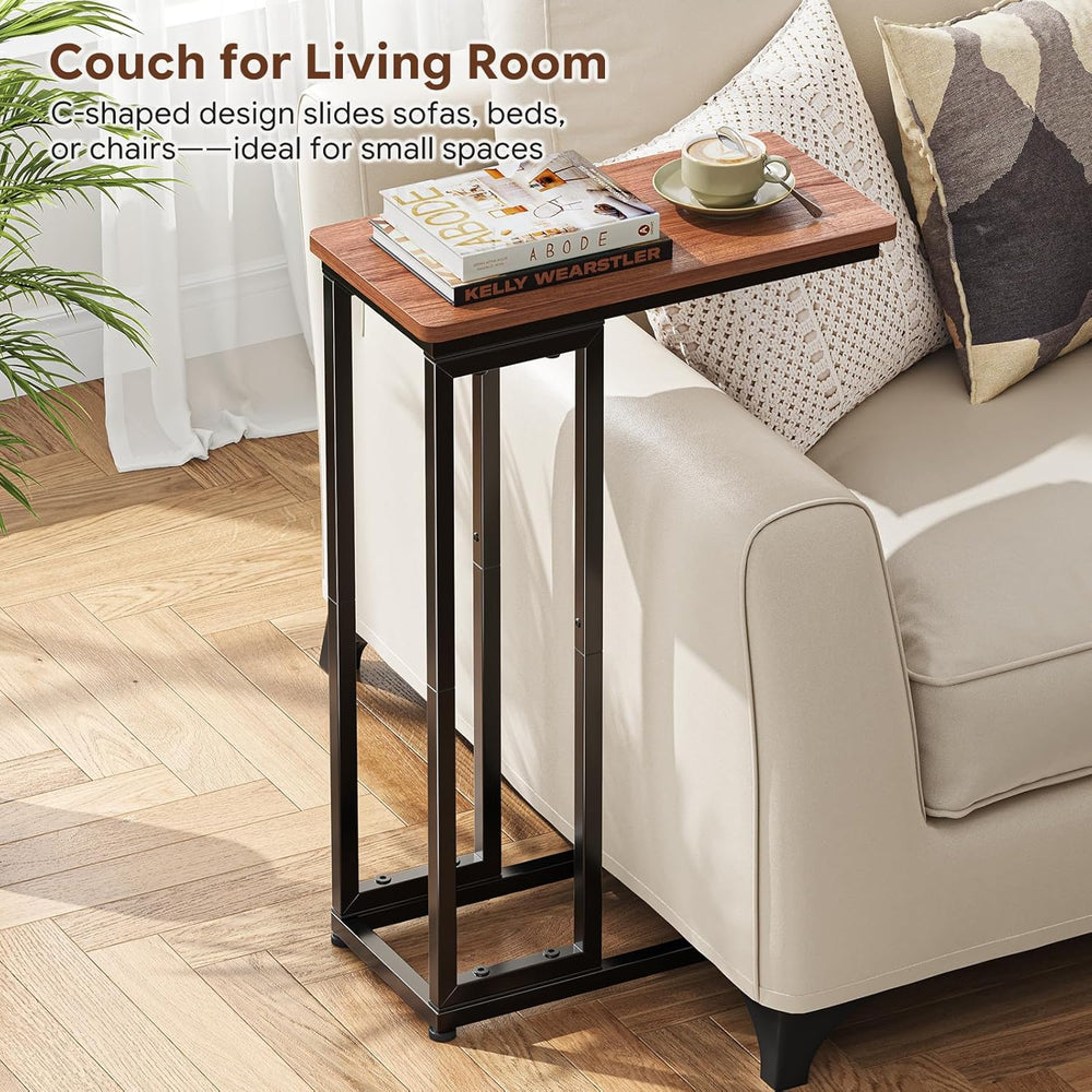 Ekisemio C-Shaped End Table Set of 2, Slide Under Sofa Side Table with Metal ...