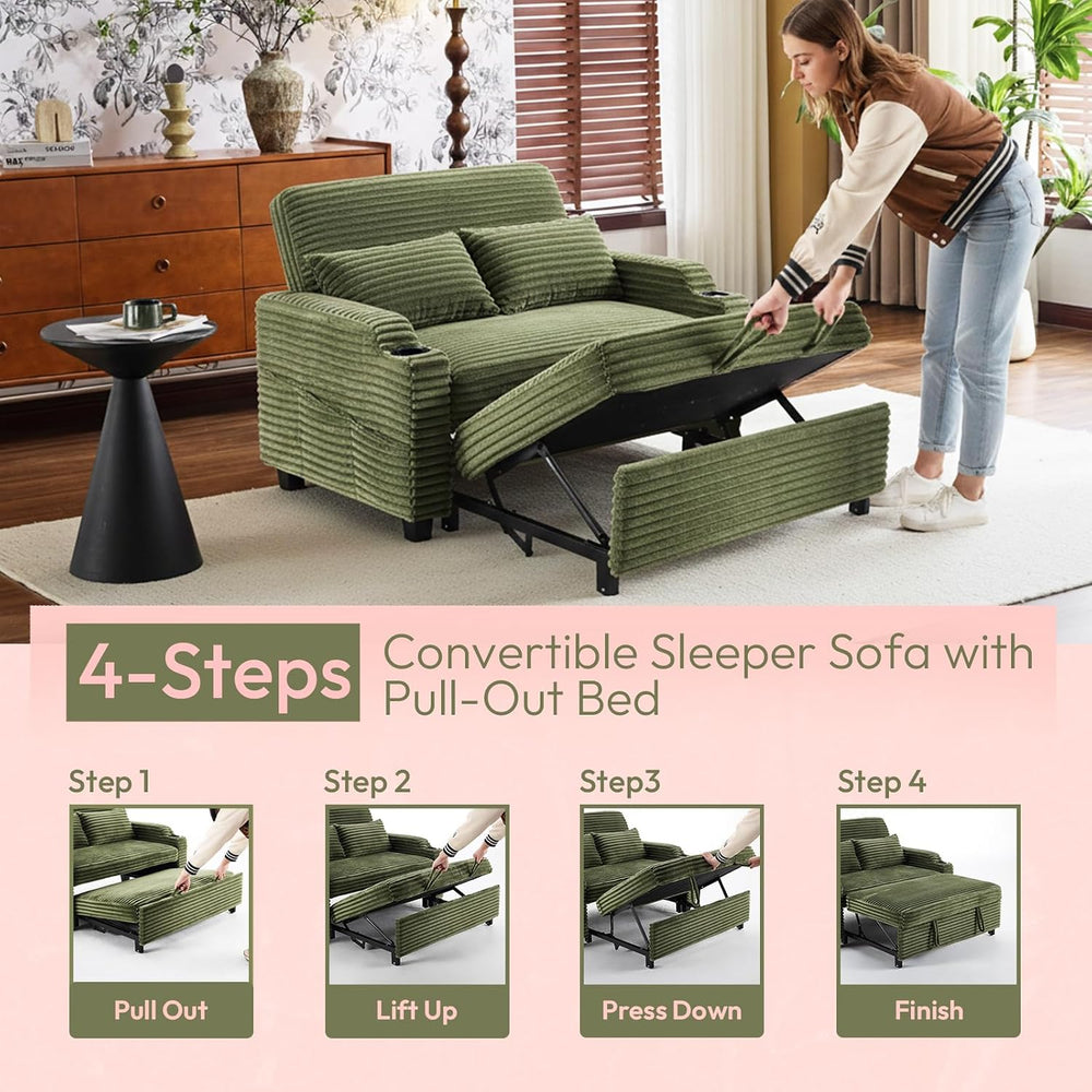 VINGLI Green Futon Sofa Bed Convertible Loveseat Sleeper Sofa Couch, Corduroy...