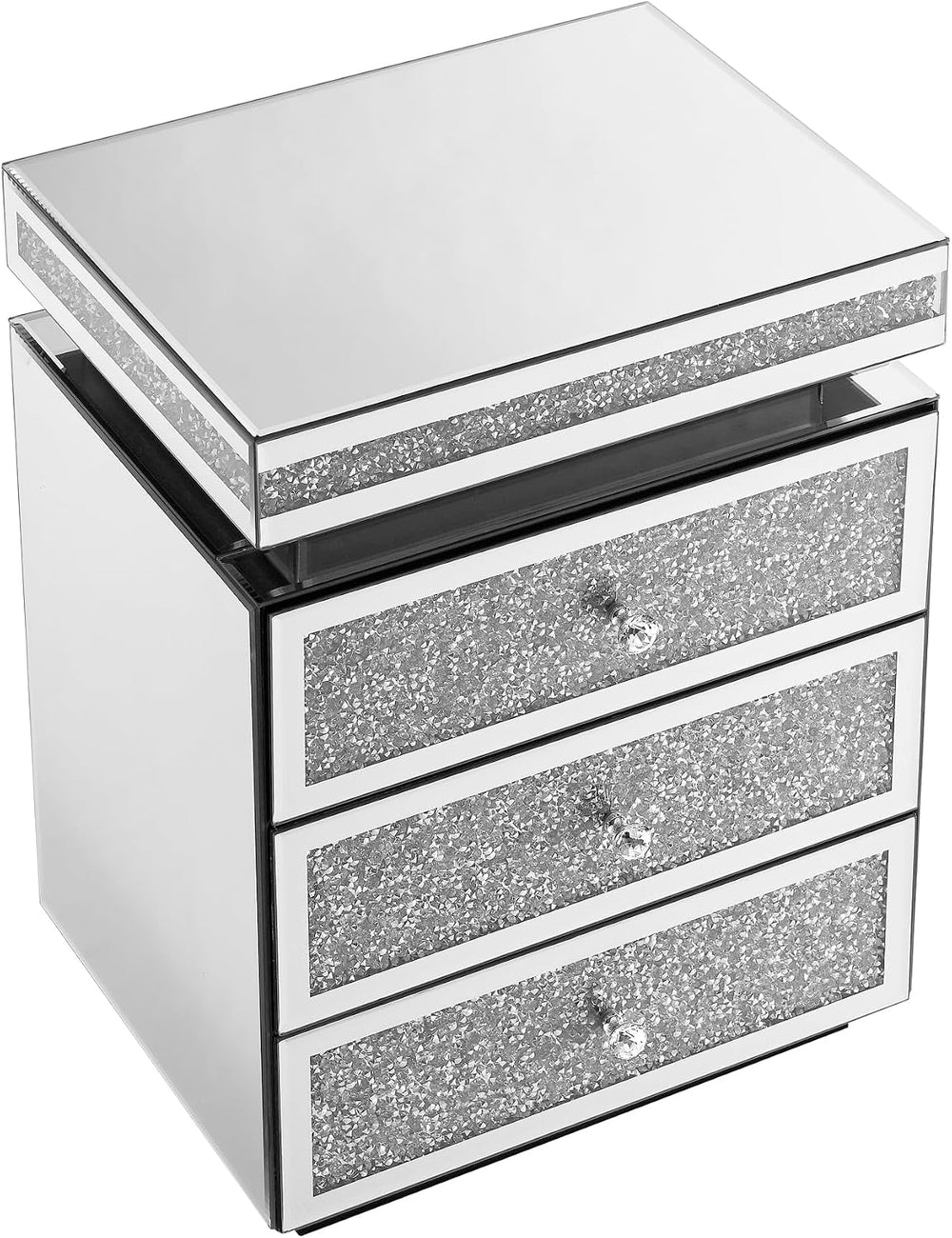 SSLine 3-Drawer Mirrored End Table,Mirrored Nightstand End Tables Bedside Tab...