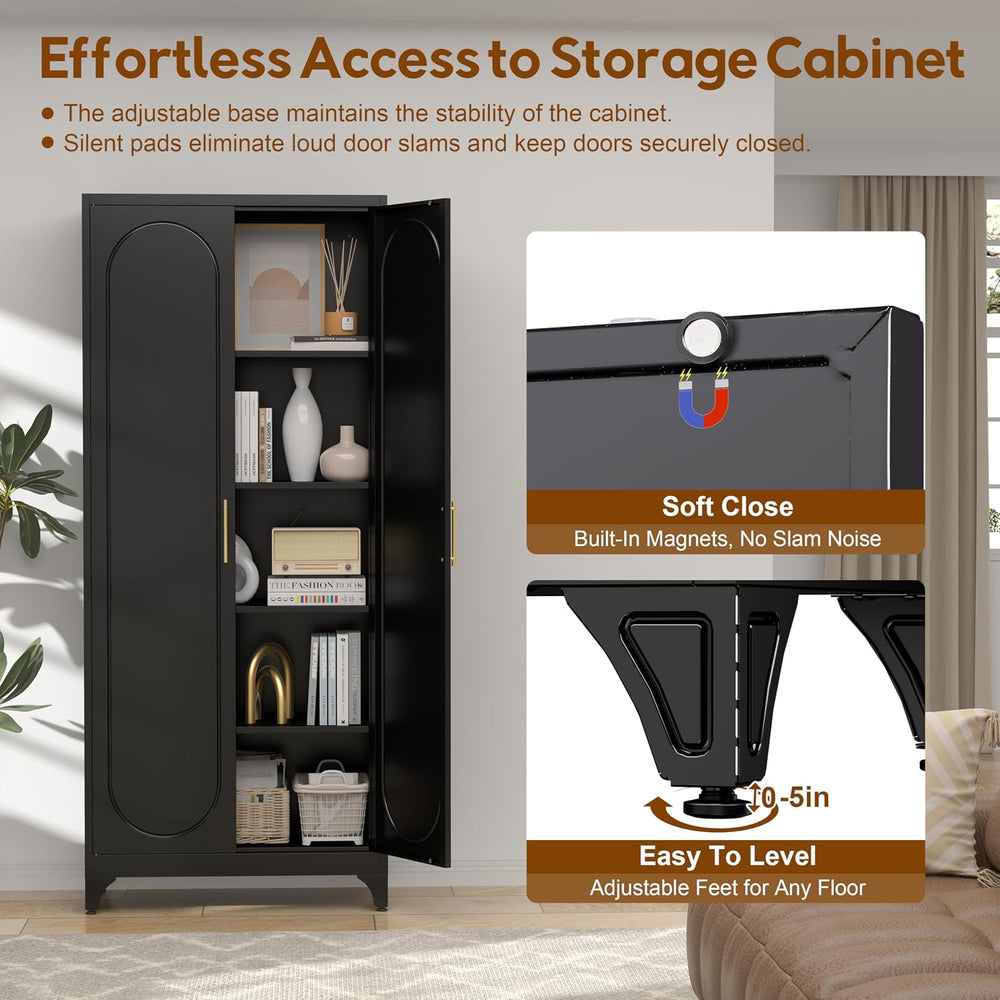 UNICOLY 75" Tall Pantry Storage Cabinet with Doors and 4 Adjustable Shel...