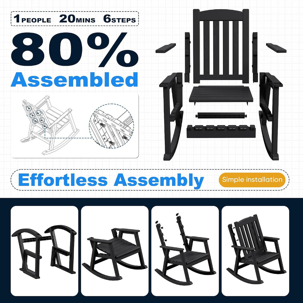 Devoko PP Material Rocking Chair Outdoor Indoor All Weather High Back Patio R...