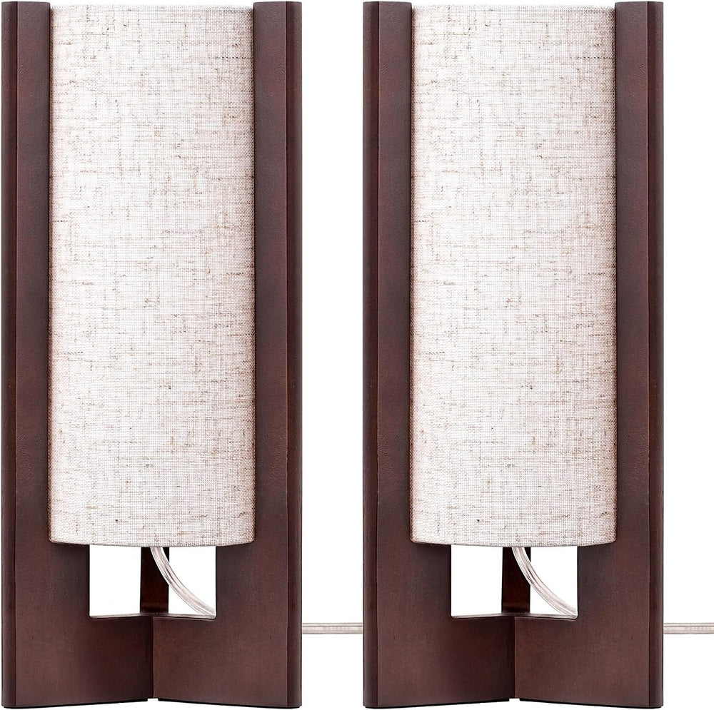 EDISHINE 13.5" Small Table Lamp, Walnut Wood Cylinder Lamp, E26 Base, 2Pack