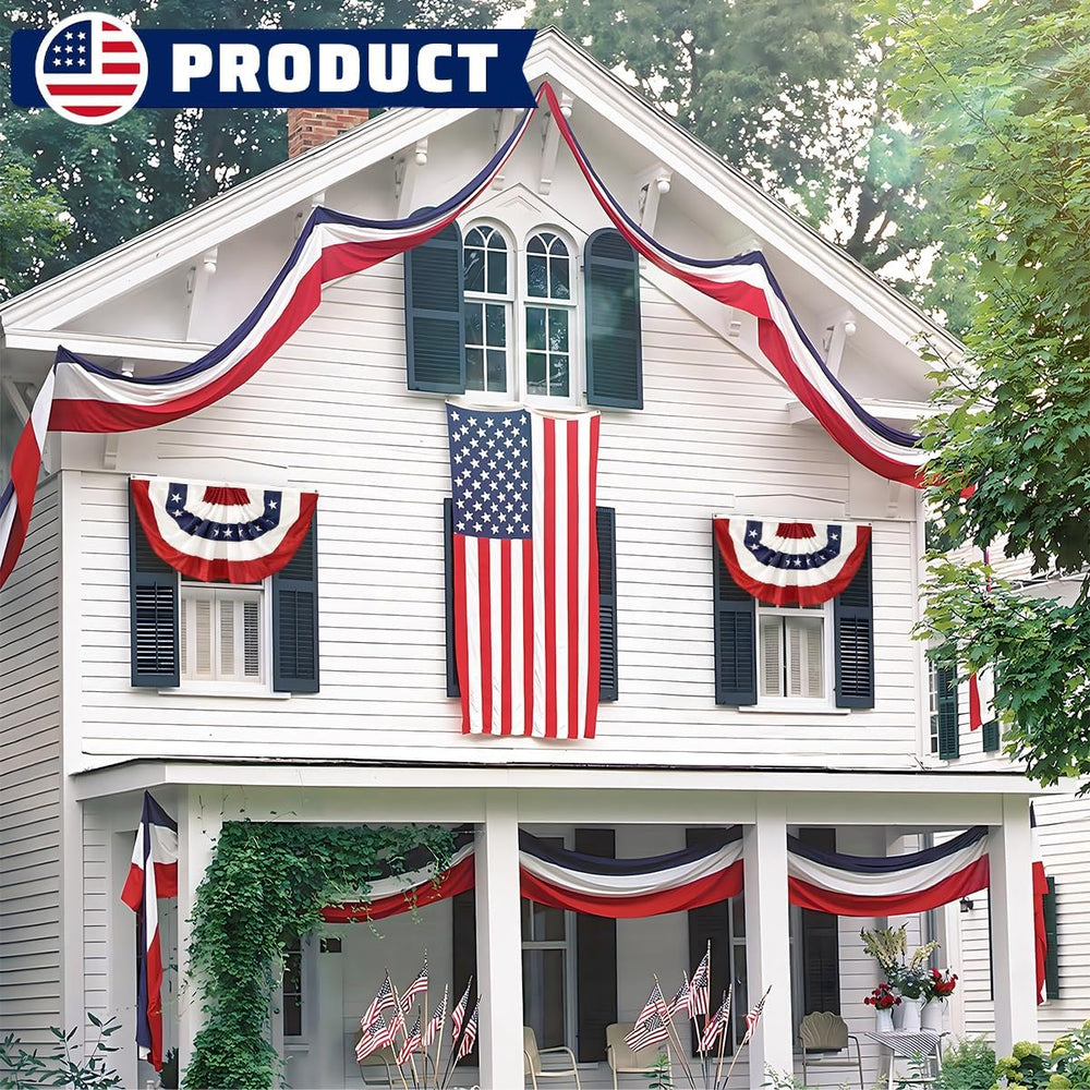 American Flag Bunting Banner 2x20 Ft Patriotic Decorations – Red White Blue S...