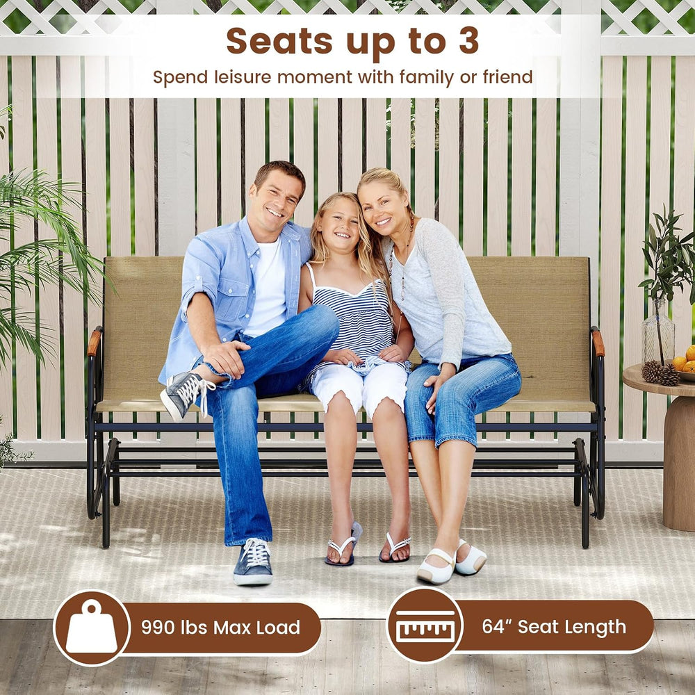 Giantex Patio Glider, 3-Person Swing Gliding Loveseat with Curved Teak Armres...