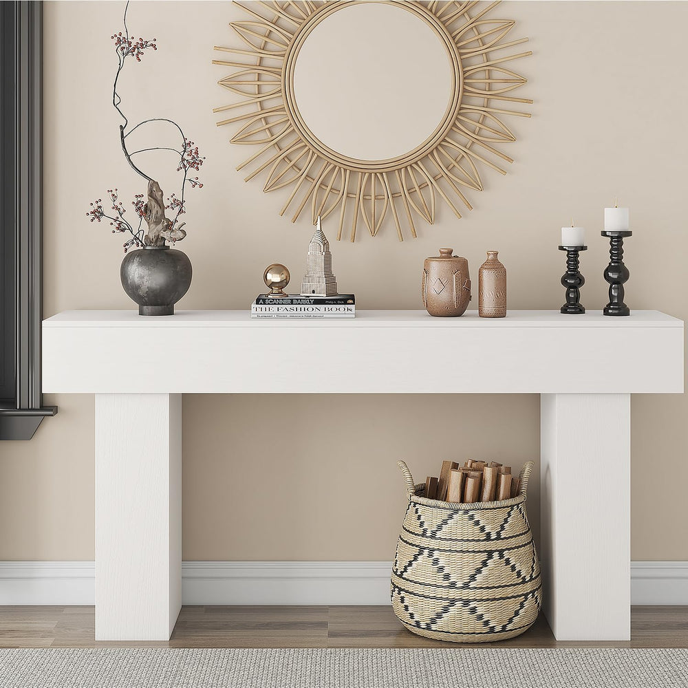 63 Inch Long Console Table for Entryway, Farmhouse Wood Rectangular Sofa Tabl...