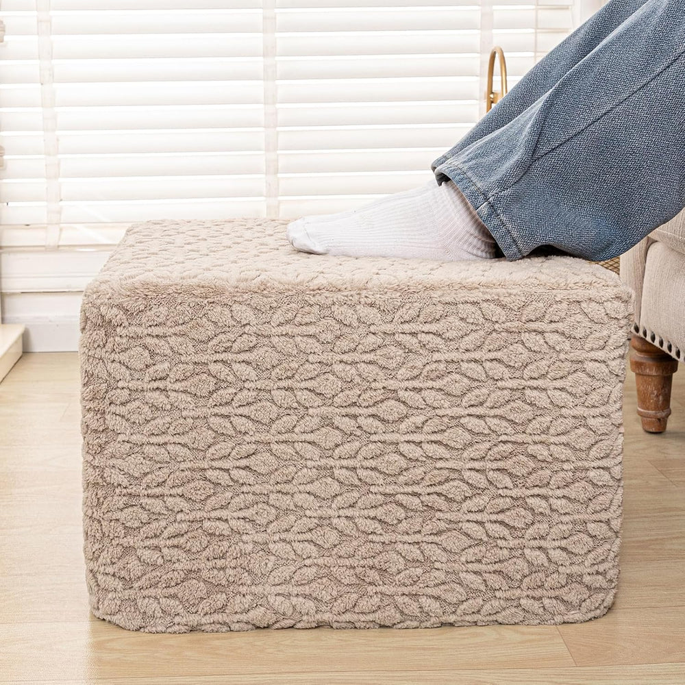 Square Stuffed Pouf Ottoman Poufs with One-Piece Seamless Foam Filling, Furry...