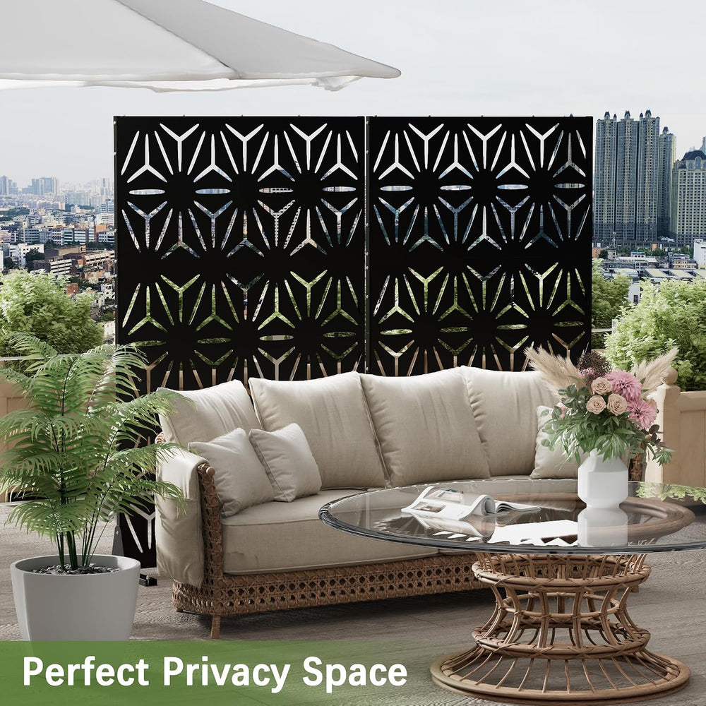 Cofar Metal Privacy Screen Outdoor 72" H×44" W -Black Freestanding ...