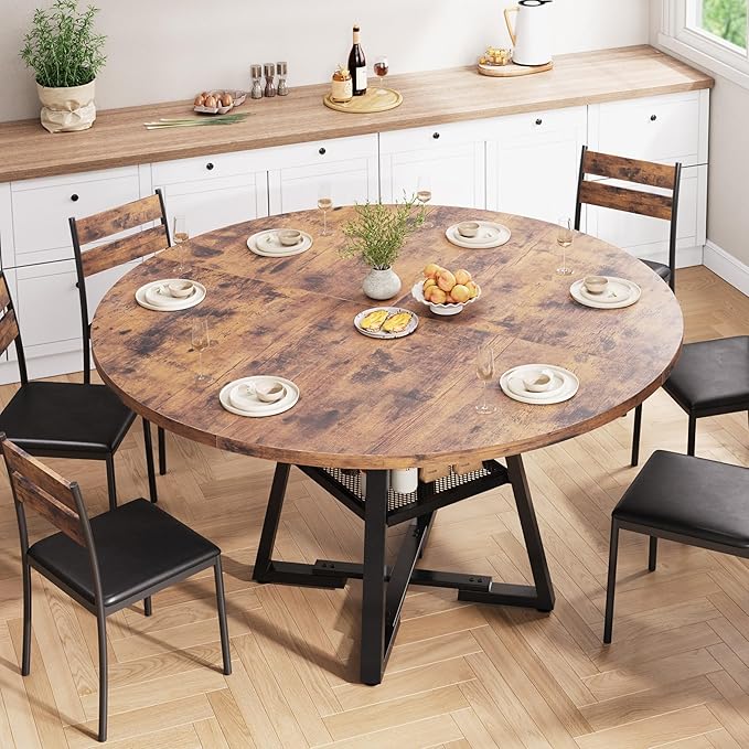 51'' Round Dining Table for 6,Kitchen Dining Room Circle Dinner Pedes...