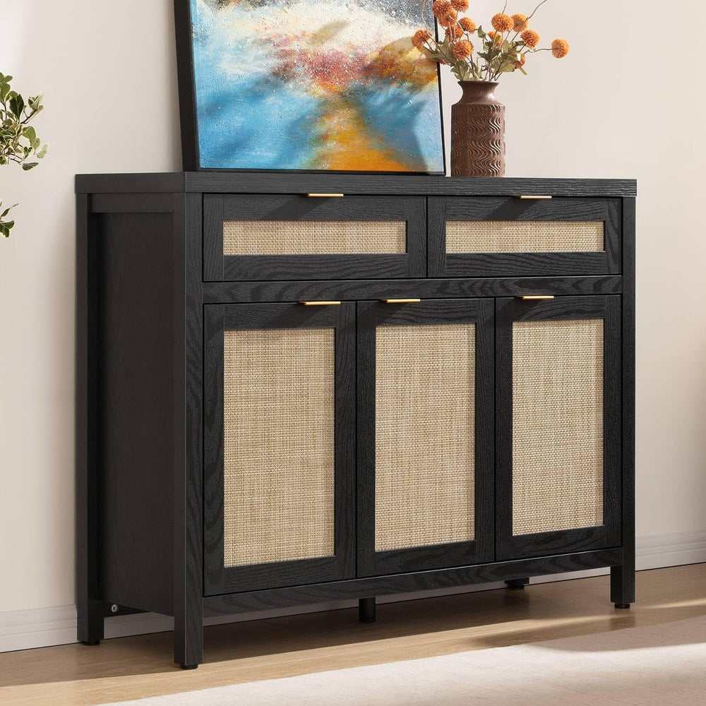 SICOTAS Rattan Sideboard Buffet Cabinet with Storage, Boho Credenza Accent Ca...