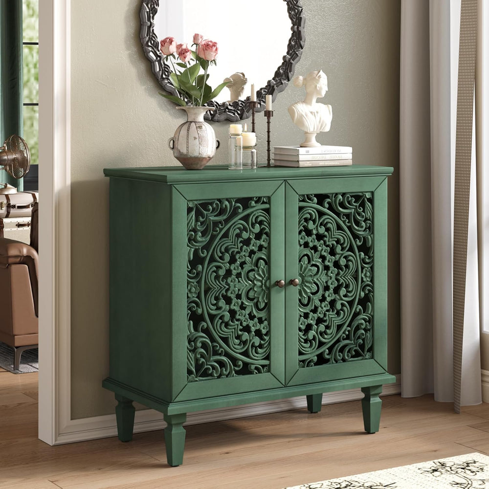 Sideboard Buffet Cabinet with Storage, Accent Cabinet with 2 Carved Doors and...