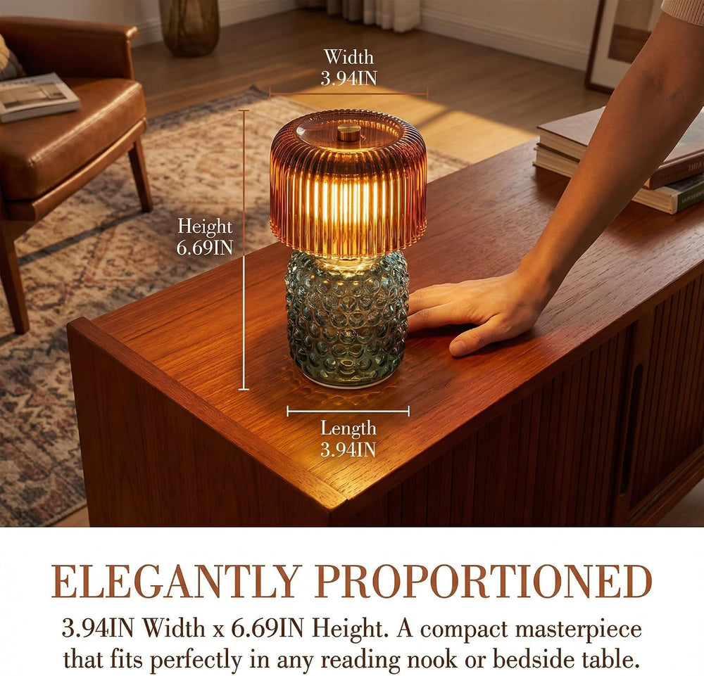 Battery Operated Table Lamp with Timer, Cordless Glass LED Night Light, Decor...
