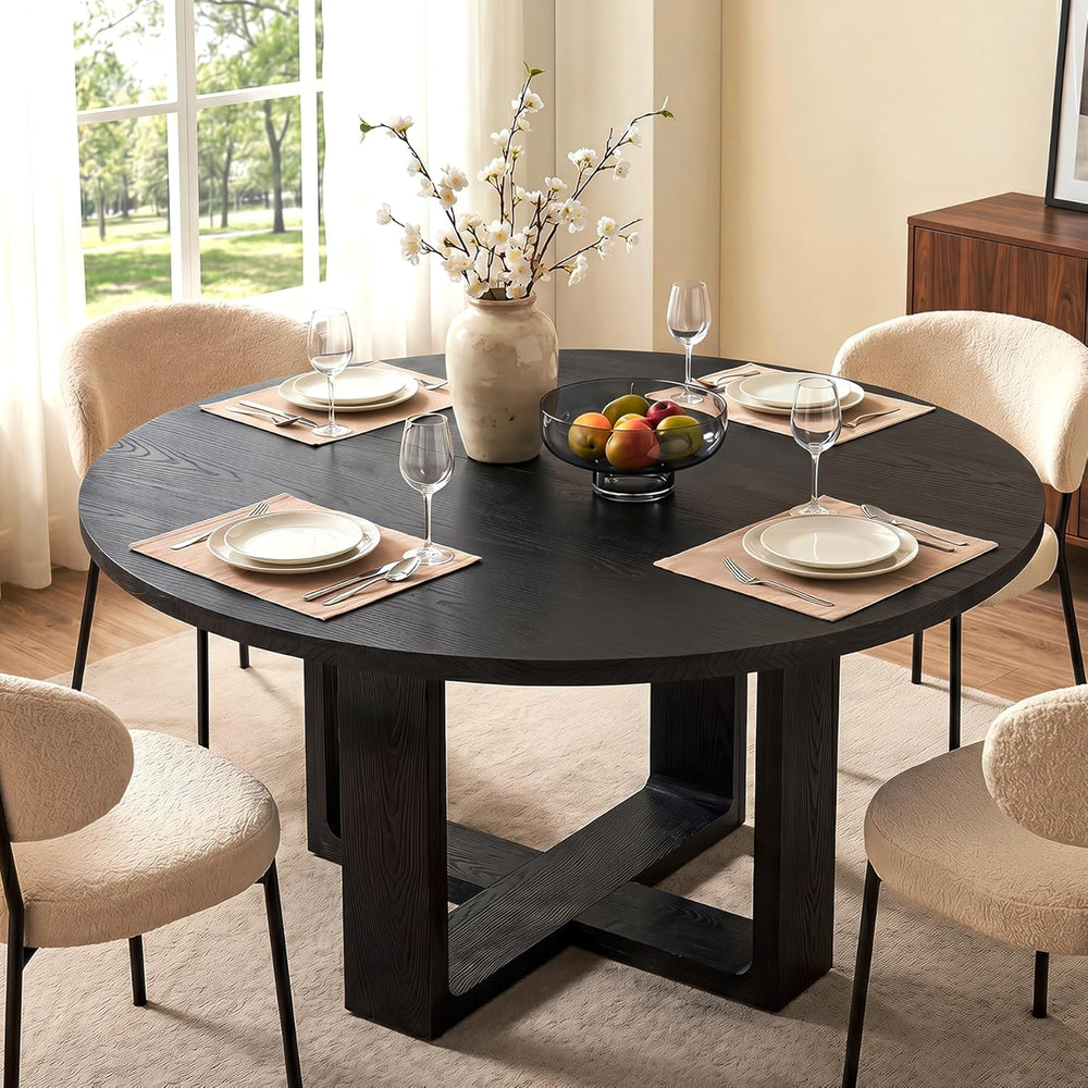 47.24" Black Round Dining Table for 4–6 People, Solid Wood Kitchen Table...